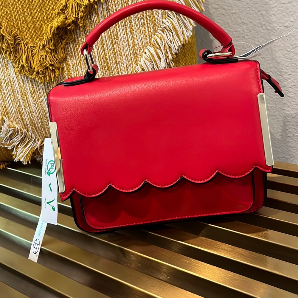 New with tags! Red vegan leather handbag with strap